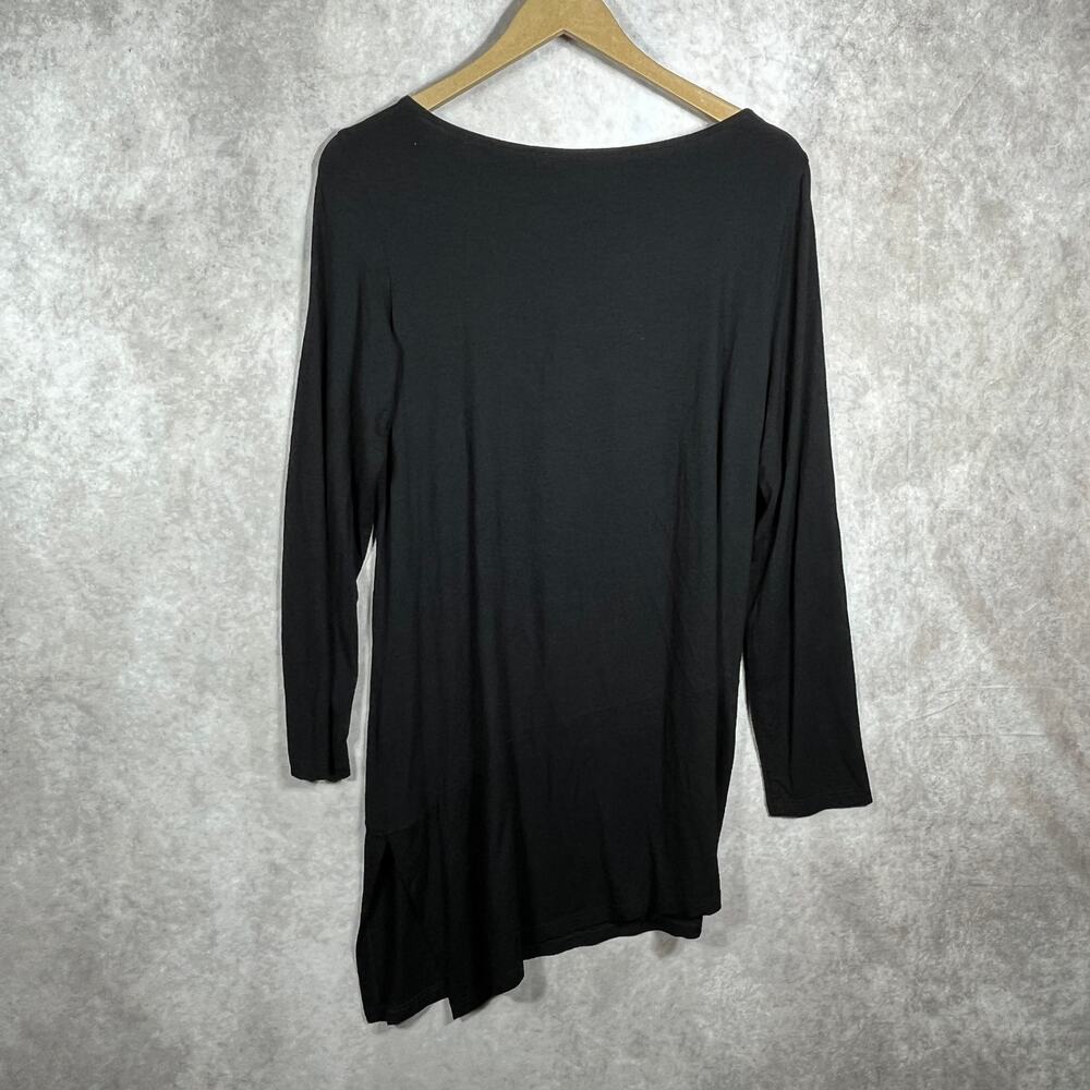 Eileen‎ Fisher Tunic Top Womens Size Large Black Long Sleeves Asymmetric Hem - Picture 4 of 9
